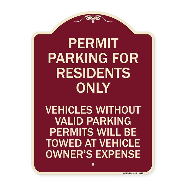 Permit Parking for Residents Vehicles w/o Valid Parking Permits Towe Alum, 24" x 18", BU-1824-23329